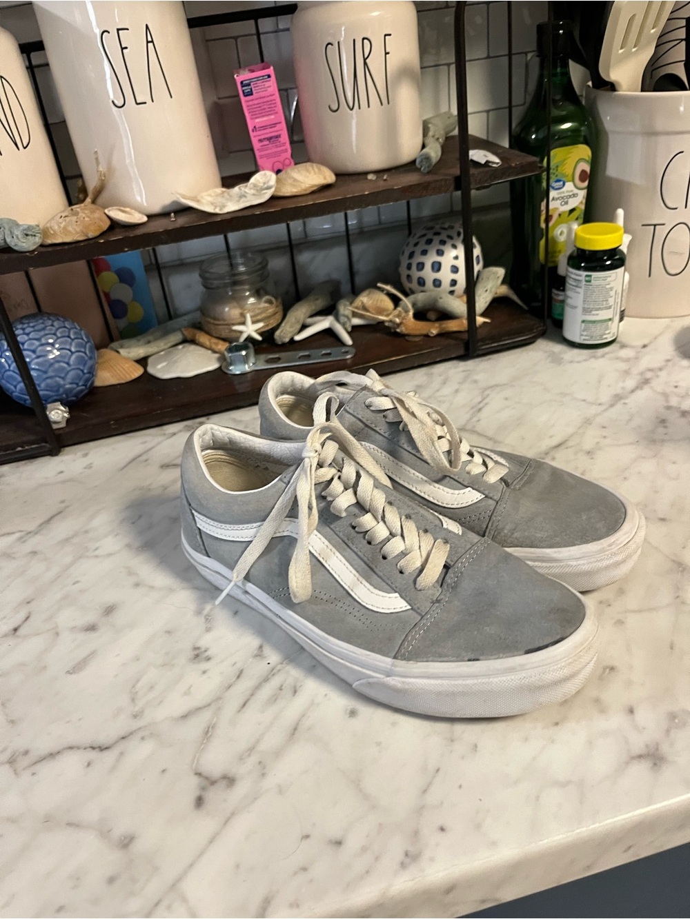 Vans Old Skool Low Top Sneakers in Light Gray and White mens 7 women’s 9